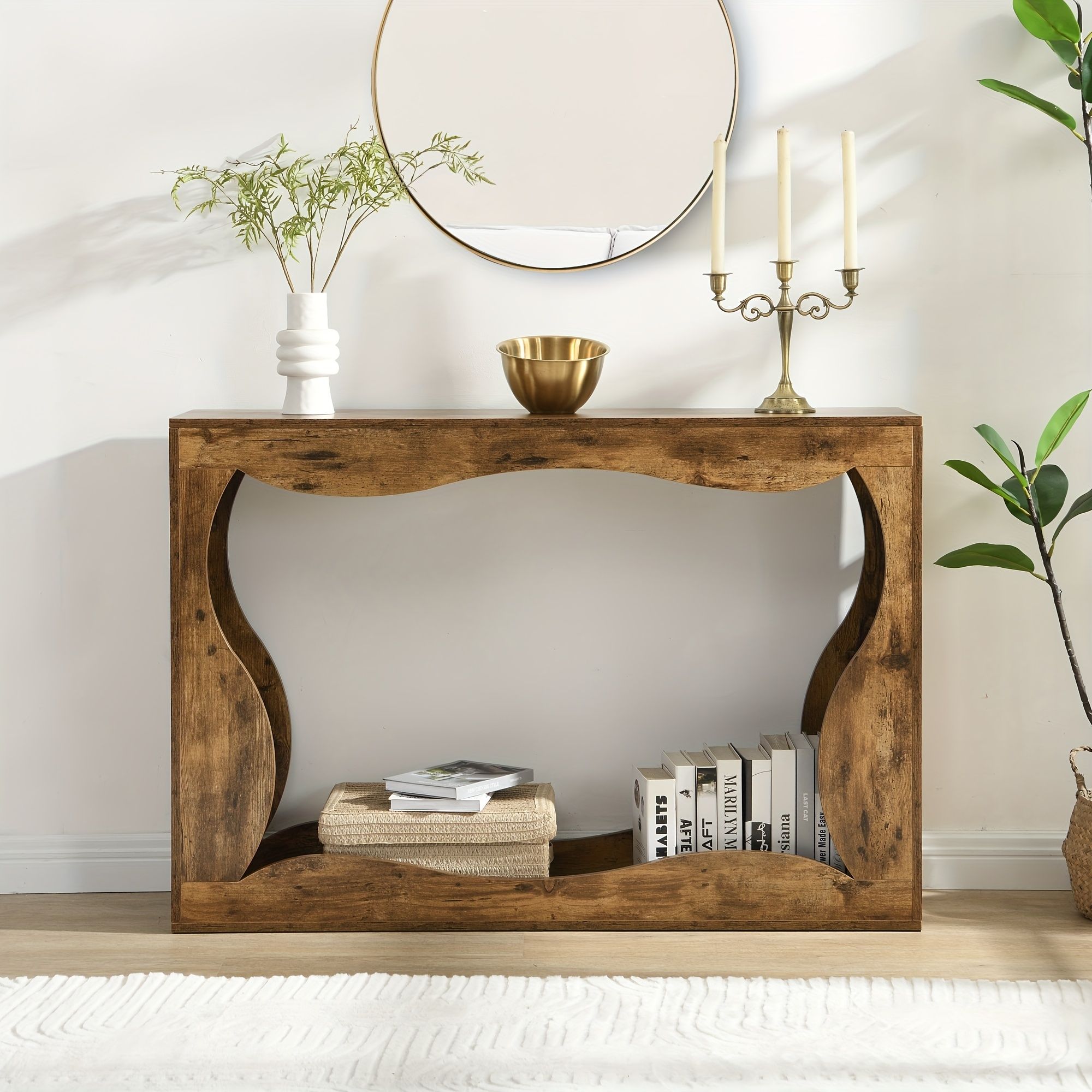 120 cm Console Table, Couch Table with Storage, Long Entryway Sofa Station, Narrow Console Stand Behind Sofa, Hallway Stand for Entryway Living Room, Brown