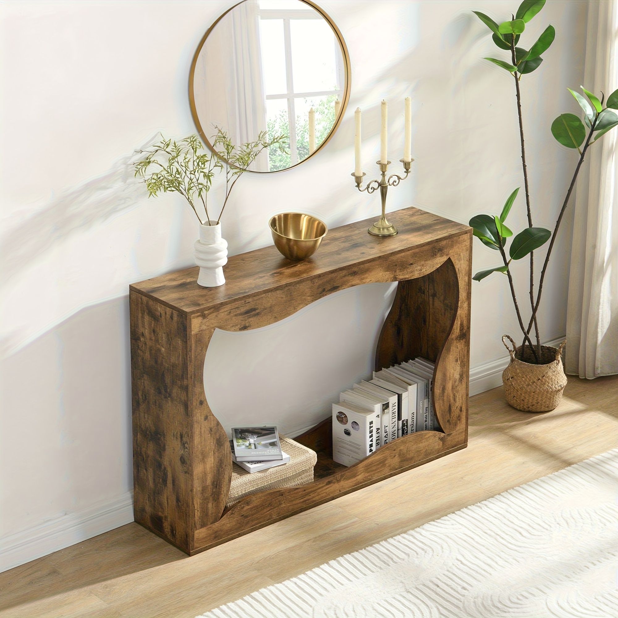 120 cm Console Table, Couch Table with Storage, Long Entryway Sofa Station, Narrow Console Stand Behind Sofa, Hallway Stand for Entryway Living Room, Brown