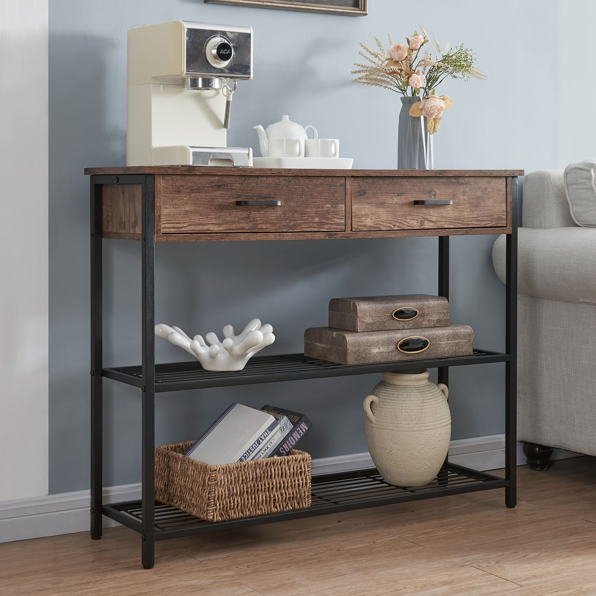 Entryway Table with 2 Drawers, Console Table with Storage Shelves, Sofa Table for Living Room, Entry Way Home Table for Couch, Hallway