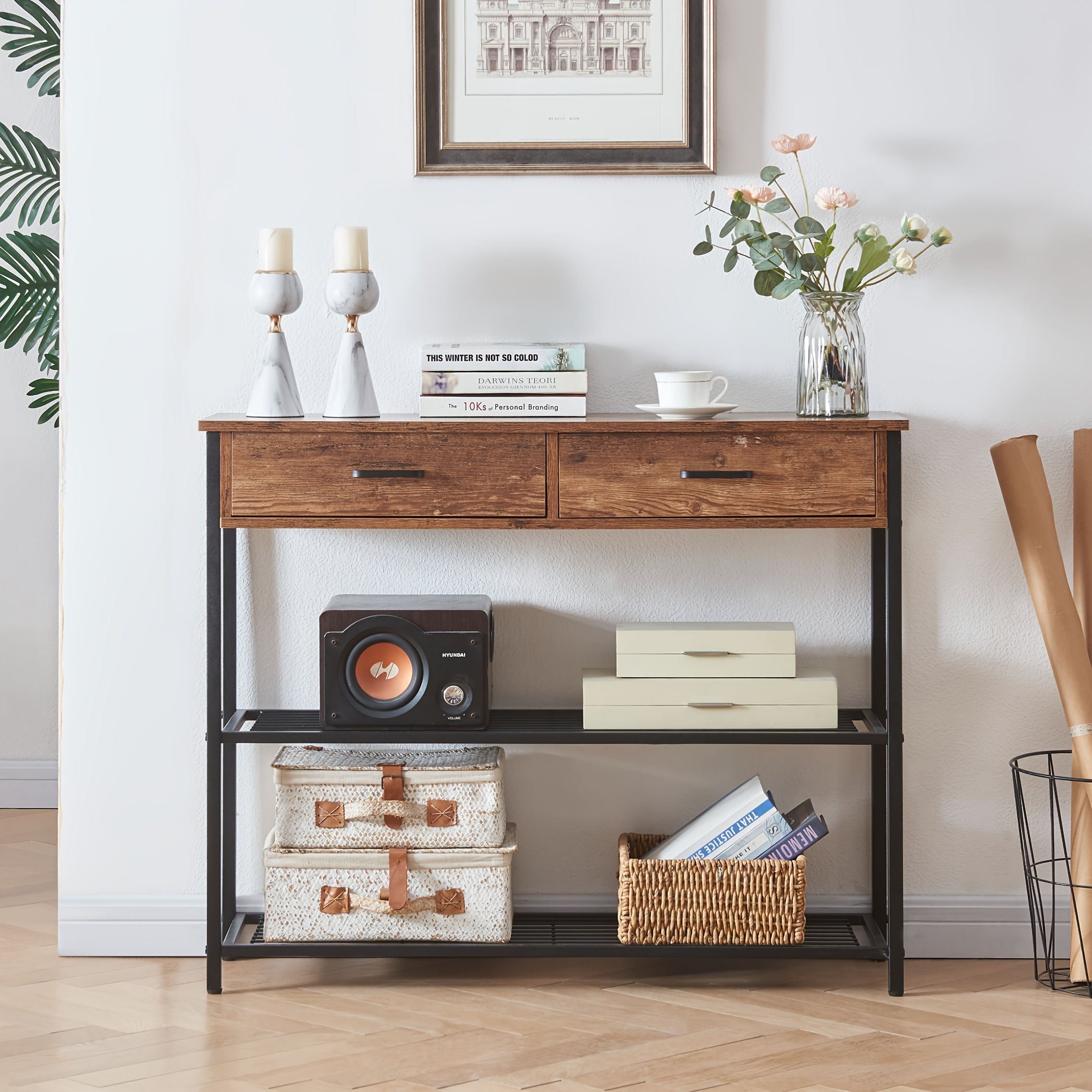 Entryway Table with 2 Drawers, Console Table with Storage Shelves, Sofa Table for Living Room, Entry Way Home Table for Couch, Hallway