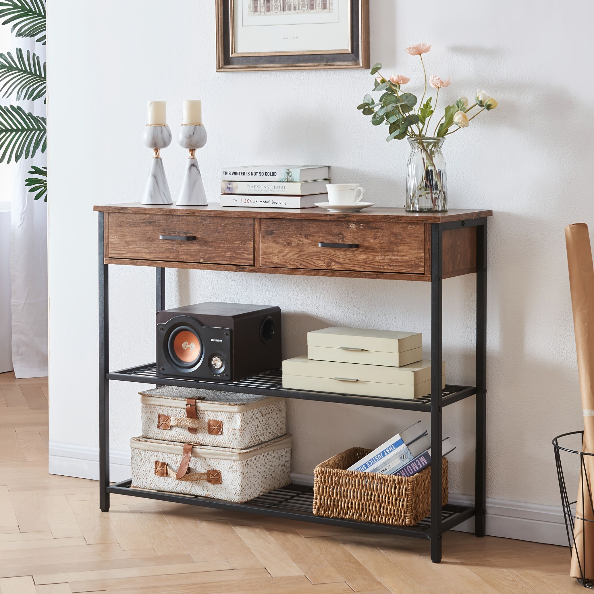 Entryway Table with 2 Drawers, Console Table with Storage Shelves, Sofa Table for Living Room, Entry Way Home Table for Couch, Hallway