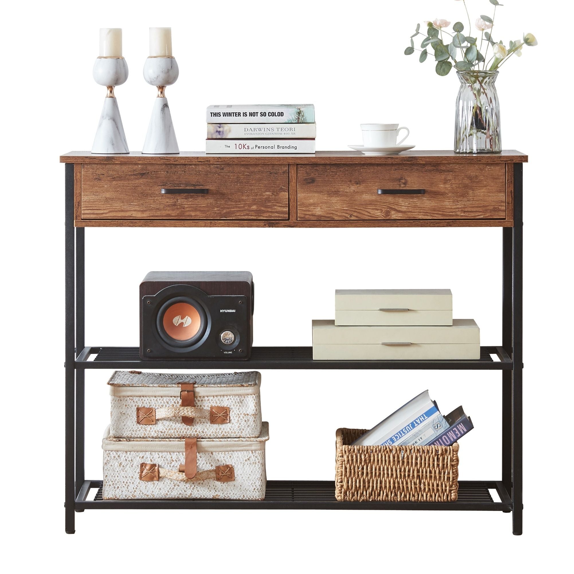 Entryway Table with 2 Drawers, Console Table with Storage Shelves, Sofa Table for Living Room, Entry Way Home Table for Couch, Hallway