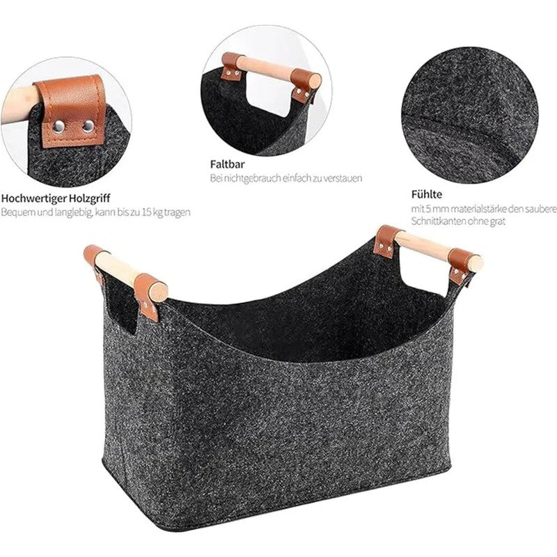 Wooden Firewood Storage Felt Basket Foldable