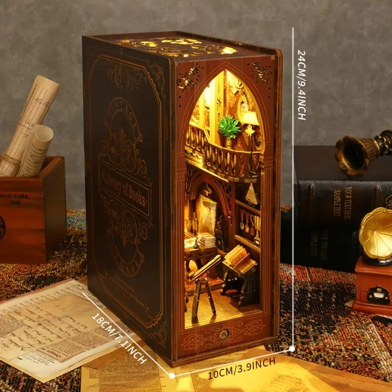 3D Miniature Bookshelf DIY Wooden Bookend Scene