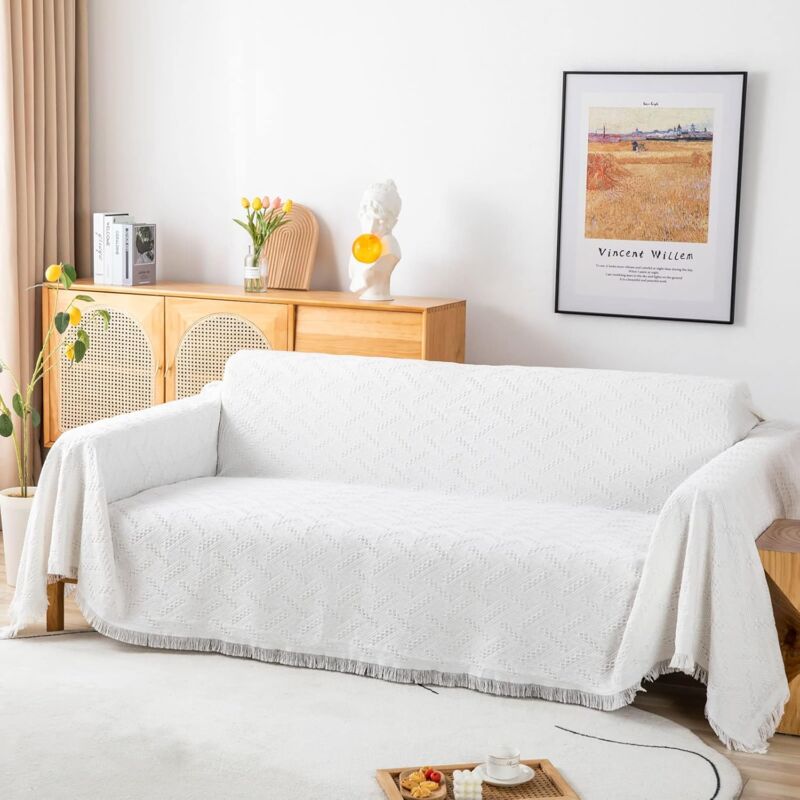 Multifunction Sofa Towel Bed Cover Large Size Sofa Cover 3 Seater 180X230Cm White