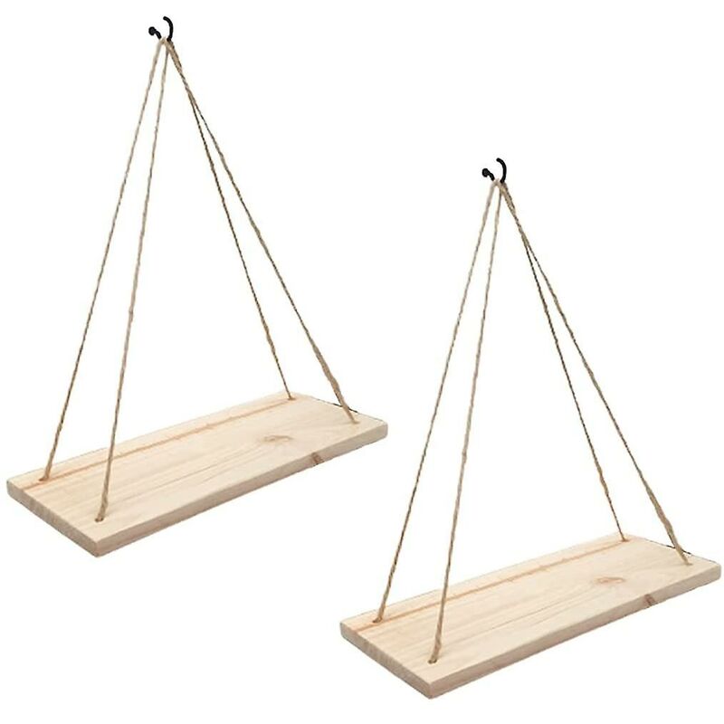 2 pcs Set - Hanging Wall Shelf - Trendy Decoration In Recycled Wood - Hook Included - Pine Wood - 35 Cm X 14 Cm -