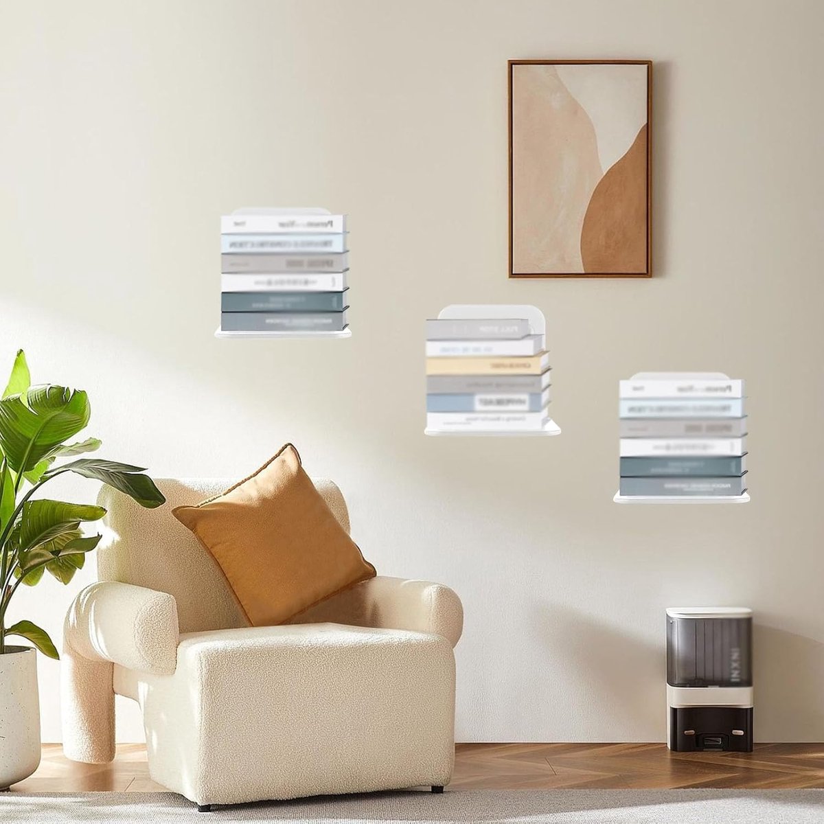 4-piece set - Invisible shelf - Wall shelf - Multifunctional metal shelves - Floating shelves - Wall shelf - Shelf - with screws - for office, classroom and bookstore - White - 6.6 x 6 x 10.5 cm