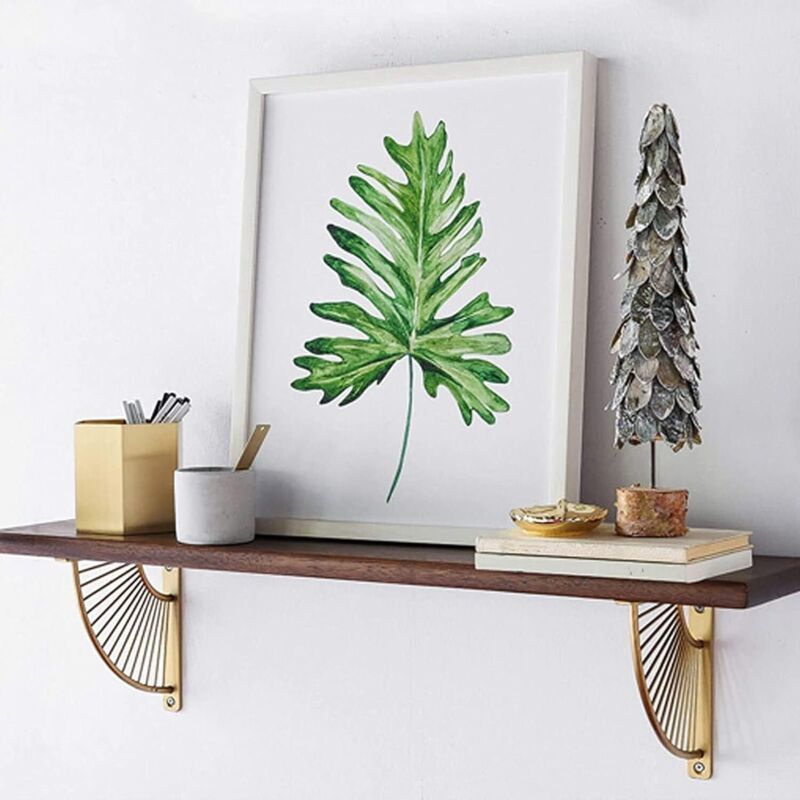 2 Pack Floating Metal Shelf Brackets, Gold Fan Shaped Triangle Wall Brackets, 20 x 20 cm