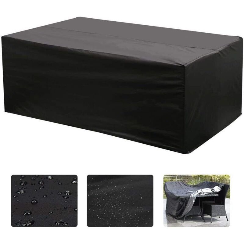 Black Oxford Rectangular Garden Furniture Table Cover with UV Protection, 210 x 140 x 80 cm