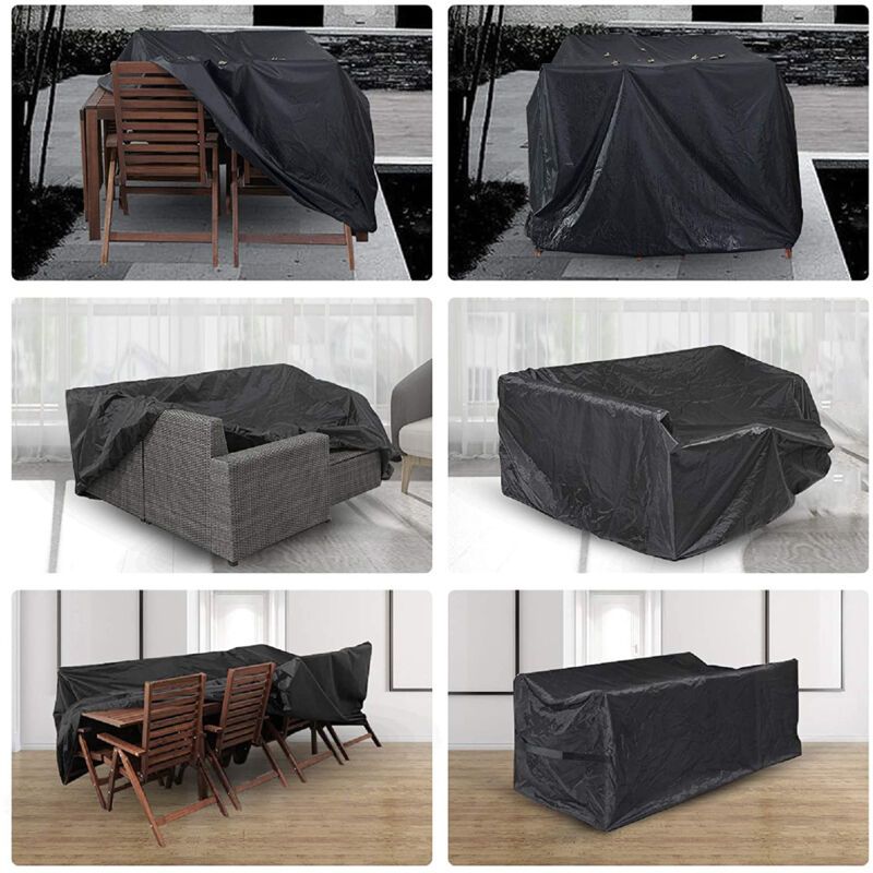 Black Oxford Rectangular Garden Furniture Table Cover with UV Protection, 210 x 140 x 80 cm