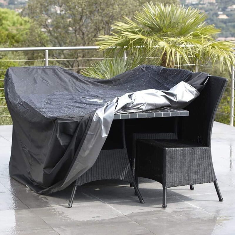 Black Oxford Rectangular Garden Furniture Table Cover with UV Protection, 210 x 140 x 80 cm
