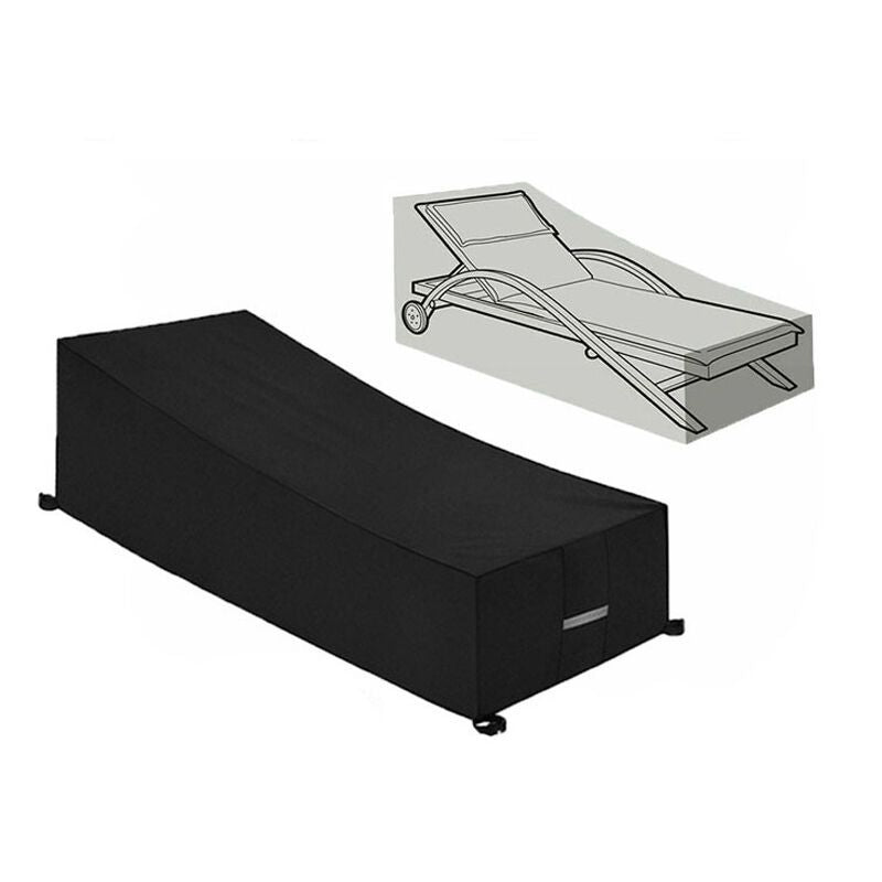 Black 210D Waterproof Sun Lounger Deckchair Protective Cover, 210 x 75 x 40 to 80 cm