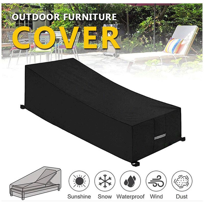 Black 210D Waterproof Sun Lounger Deckchair Protective Cover, 210 x 75 x 40 to 80 cm