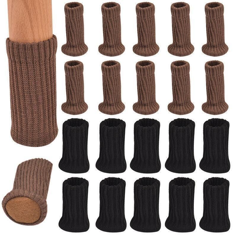 24 Pack Knitted Chair Leg Socks, Floor Protector Covers for Table and Furniture Feet, Brown