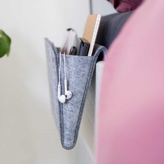 Medium Grey Felt Bedside Caddy, Multi-Pocket Bed and Sofa Storage Organizer
