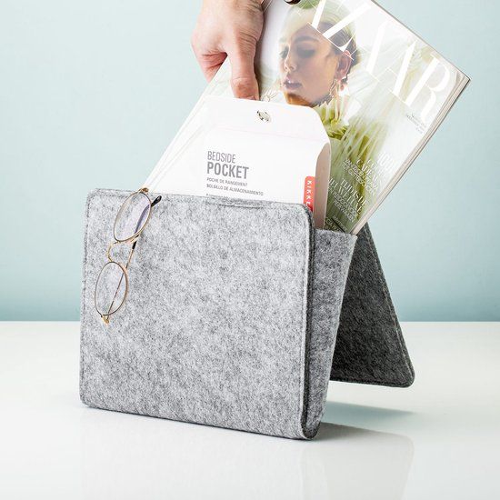 Medium Grey Felt Bedside Caddy, Multi-Pocket Bed and Sofa Storage Organizer