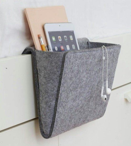Medium Grey Felt Bedside Caddy, Multi-Pocket Bed and Sofa Storage Organizer