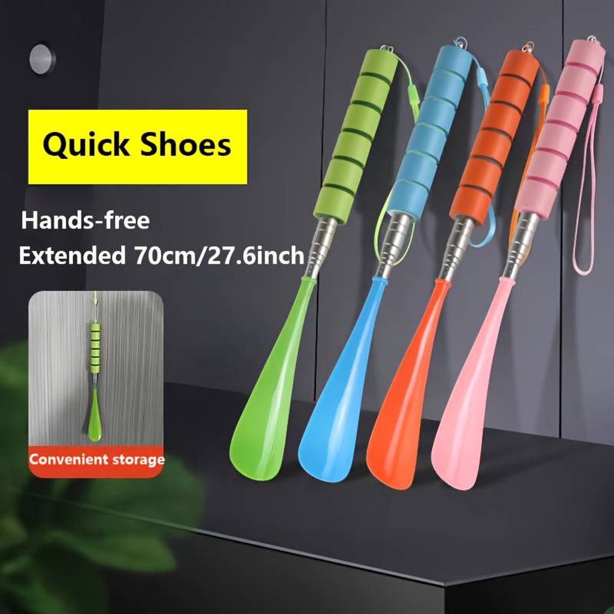 Extendable Shoehorn | Shoe Puller | Stainless Steel | Length 30 to Max 71 CM | Green