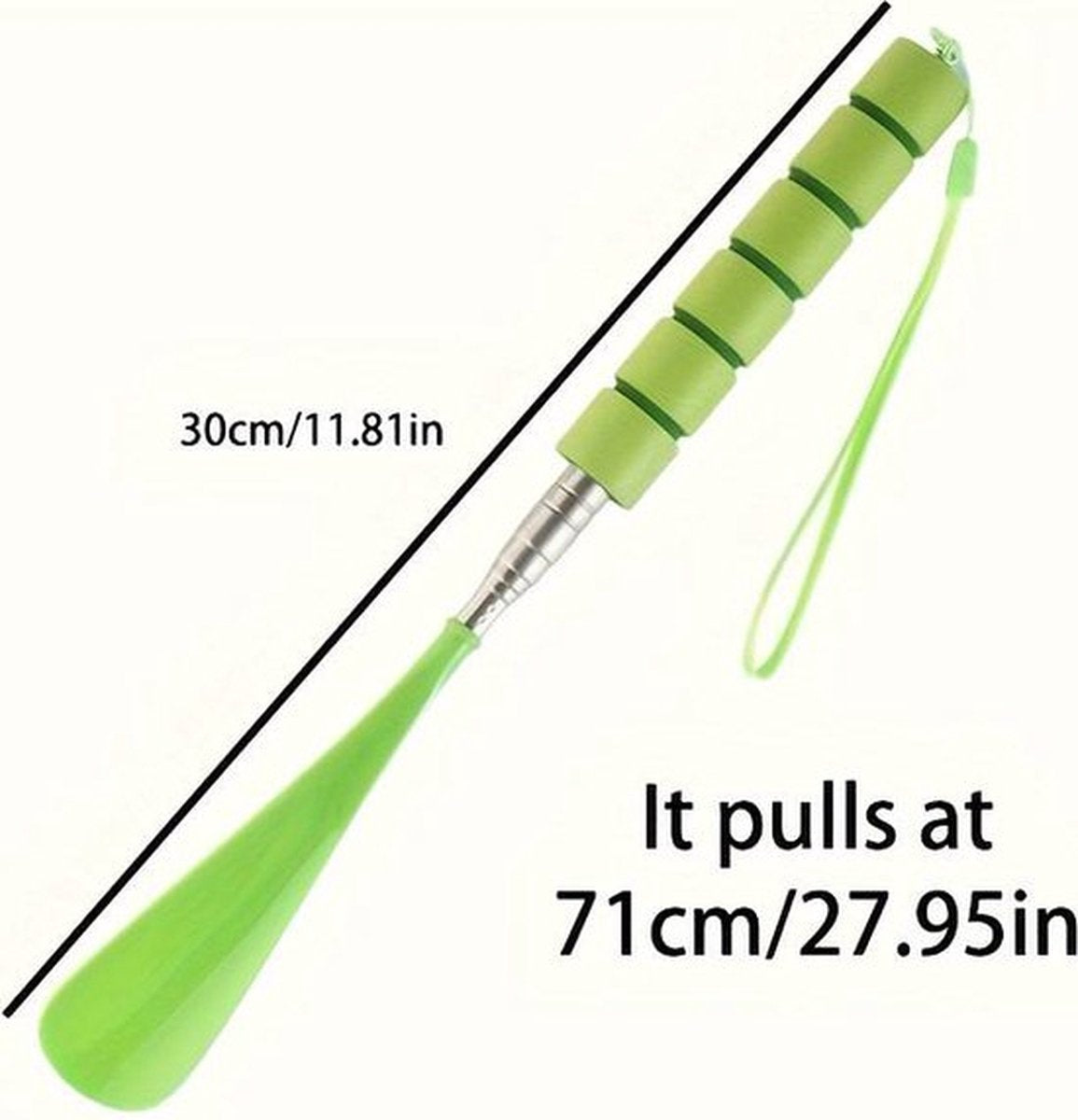 Extendable Shoehorn | Shoe Puller | Stainless Steel | Length 30 to Max 71 CM | Green