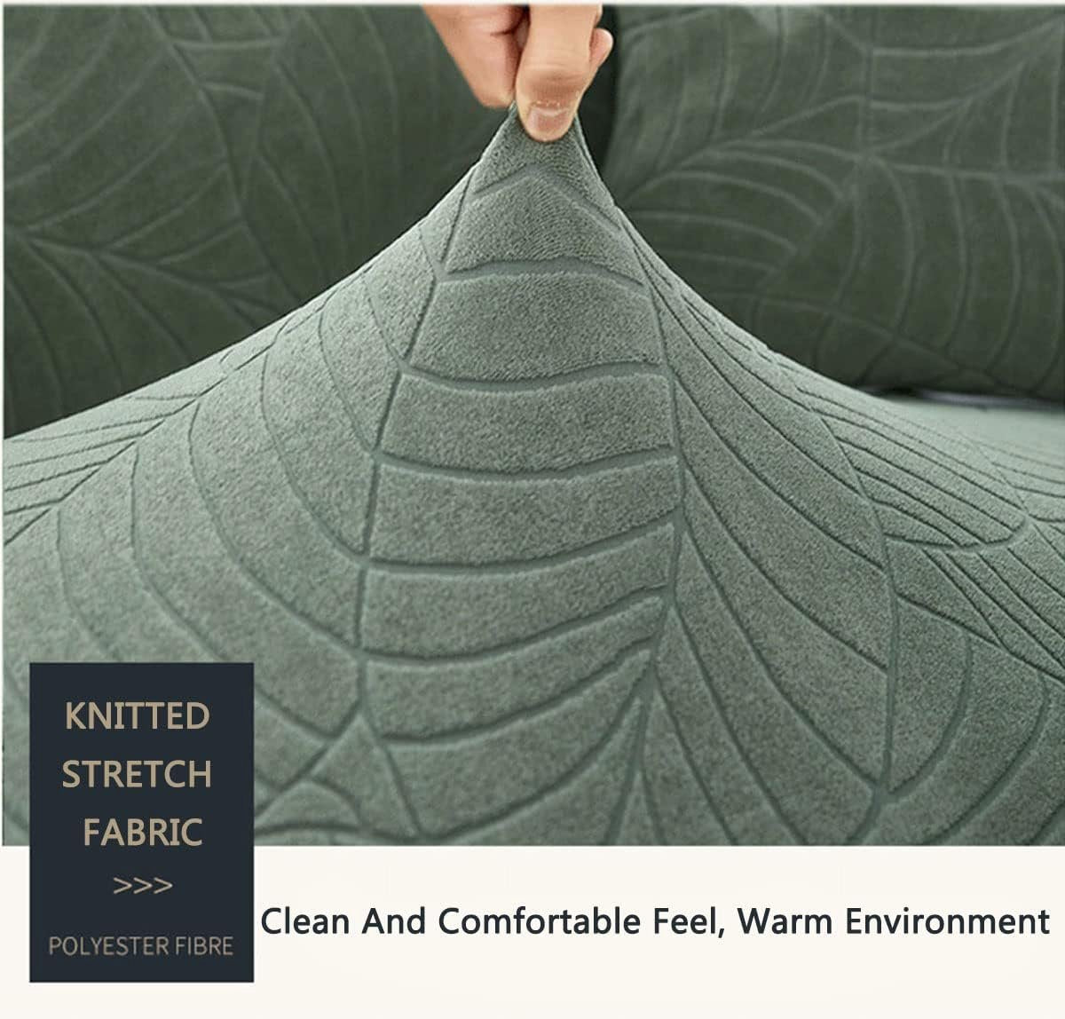 Waterproof sofa cover - Light grey jacquard leaf pattern - For 4-seater sofas (235-300 cm)