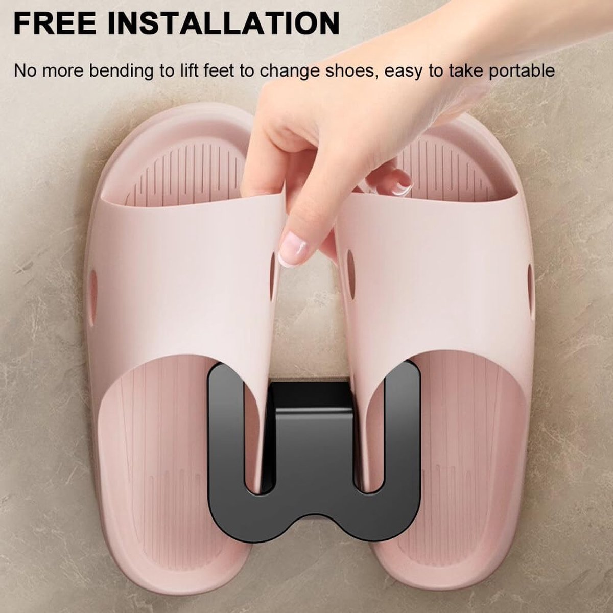 Shoe Storage - 3 Pieces - Shoe Stacker - Shoe Holder - Hanging Shoe Rack - Slipper Storage - Shoe Rack - Hooks - Space-Saving - Wall Mounting - No Drilling Required - Universal - Self-Adhesive - For Bathroom/Bedroom/Living Room - Black