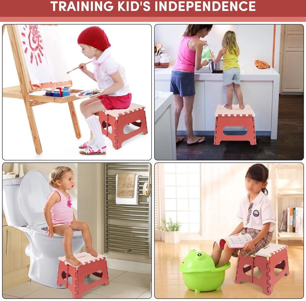 Stool - Small Stool - Step Stool Foldable - Foldable Stool - Foldable Step Stool - Up to 100 kg - 31x25 cm - Safe - Non-slip - Space-saving - Red - Sturdy - Easily Foldable Stool - Portable Footstool