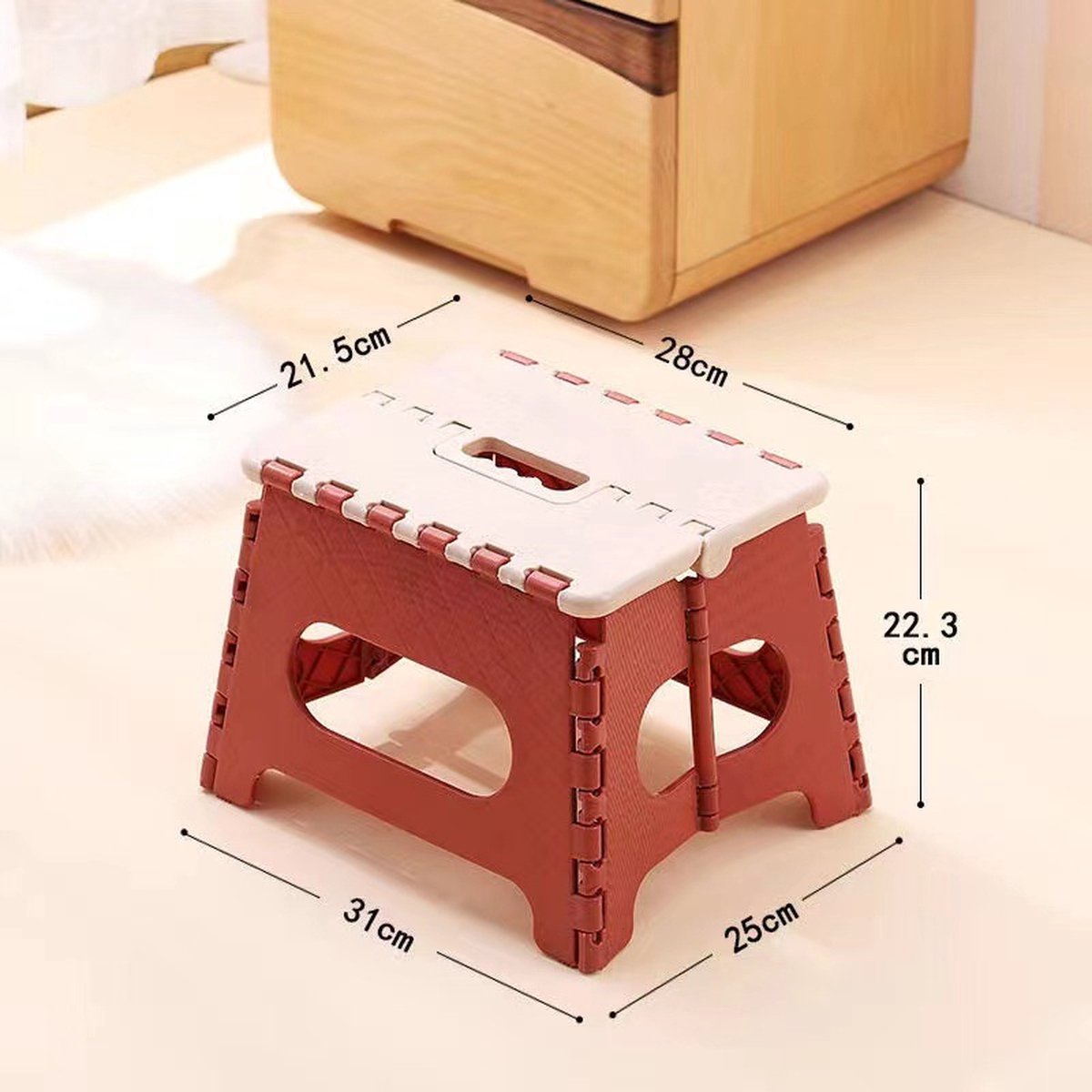 Stool - Small Stool - Step Stool Foldable - Foldable Stool - Foldable Step Stool - Up to 100 kg - 31x25 cm - Safe - Non-slip - Space-saving - Red - Sturdy - Easily Foldable Stool - Portable Footstool