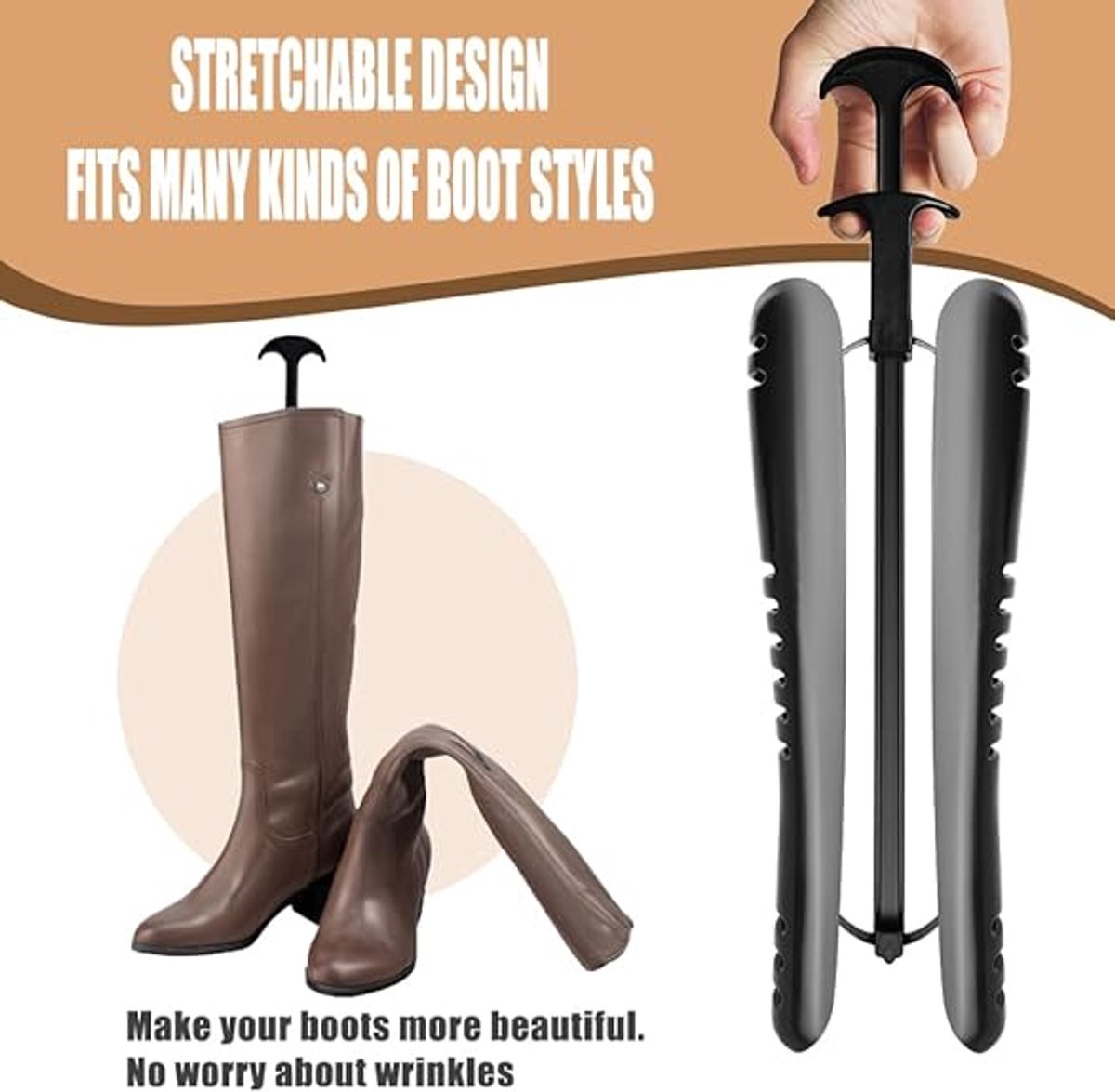 Boot Trees - 2 Pieces - boot trees - Adjustable Shoe Stretcher - Boot Holder Riding Boots - boot stretcher - Stretcher - Women's Boot - Shoe Shaper - knee-high boot trees - shaping insoles - Black