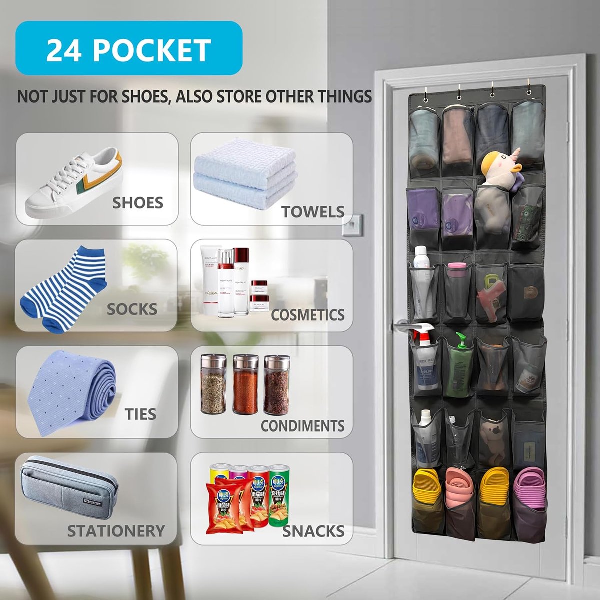 2-Piece Hanging Shoe Bag - Behind the Door Shoe Hanging Holder Rack - Shoe Rack - Shoe Organizer - Shoe Bag - with 48 Large Mesh Pockets - Clear Fabric Shoe Hanger Storage Organizer Bag - Hanging Organizer - Shoe Organizer