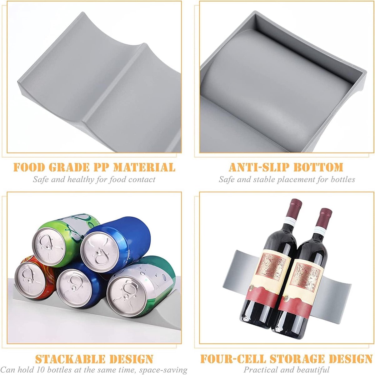 Bottle rack - Beverage bottle rack - Refrigerator bottle holder - Plastic bottle holder - Wine bottle holder - Wine rack - Storage organizer - Refrigerator organizer - Wine bottle display mat - Can holder - for wine bottles, refrigerator and pantry - 29.5