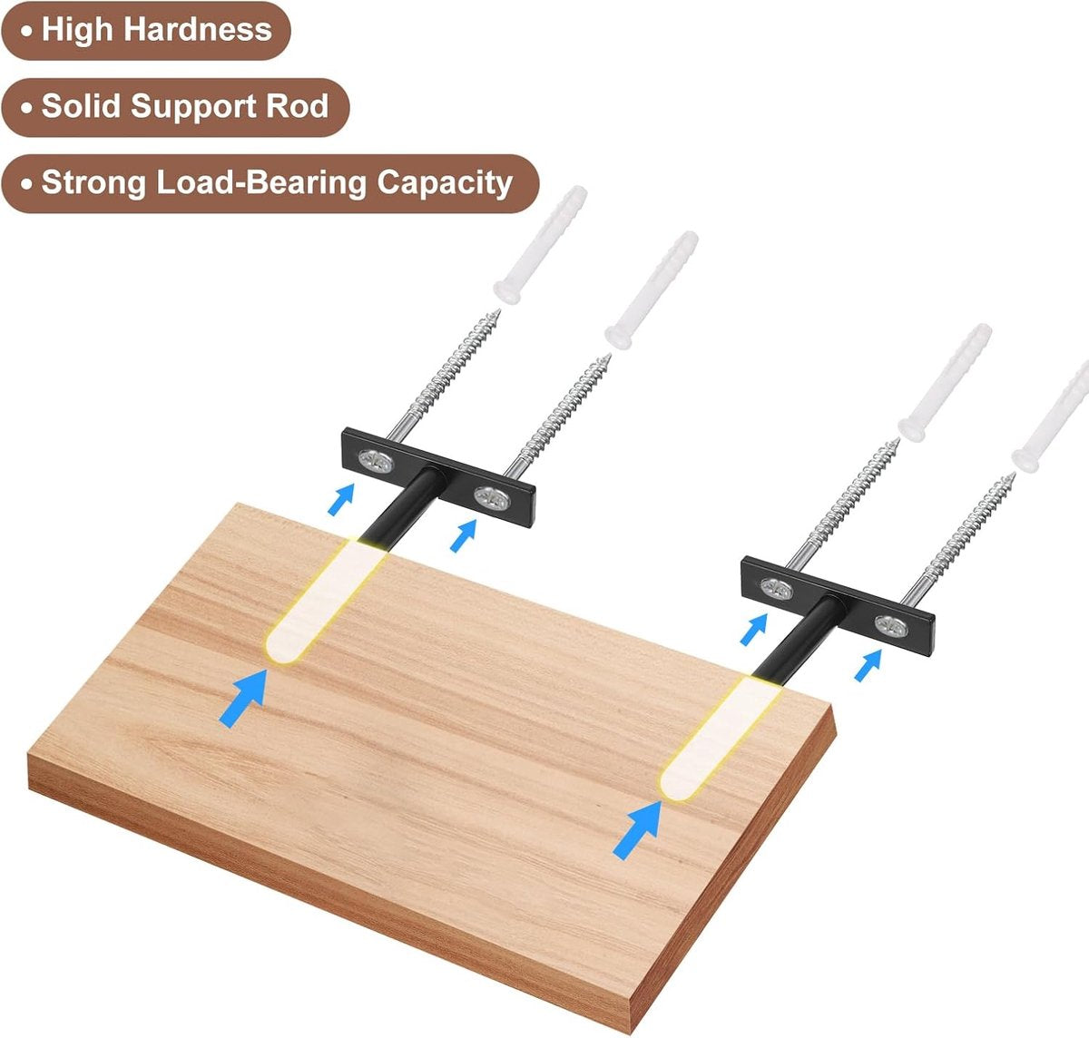 4 pieces - concealed floating shelf brackets - 3 inch - silver - shelves - floating shelf support brackets - steel - wall mounting - screws and plugs included - T-brackets for shelves - for floating wooden shelves - black - 76 mm