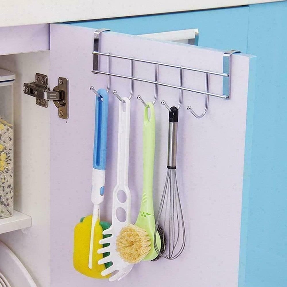 Door Coat Rack with 5 Hooks - Coat Rack on the Door - Clothes Rack - Towel Holder on the Door - For Clothes, Coats, Towels or Other Accessories - Hanging - Iron - Silver - 23.5*8.5*2.5 cm