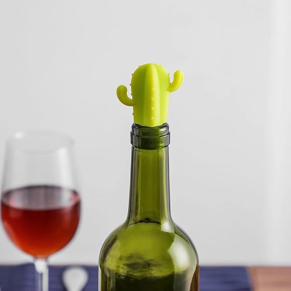 Fangxuee 4pcs Cactus Silicone Wine Stopper - Freshness Preservation Seal for Champagne & Red Wine Bottles, Beverage Accessory