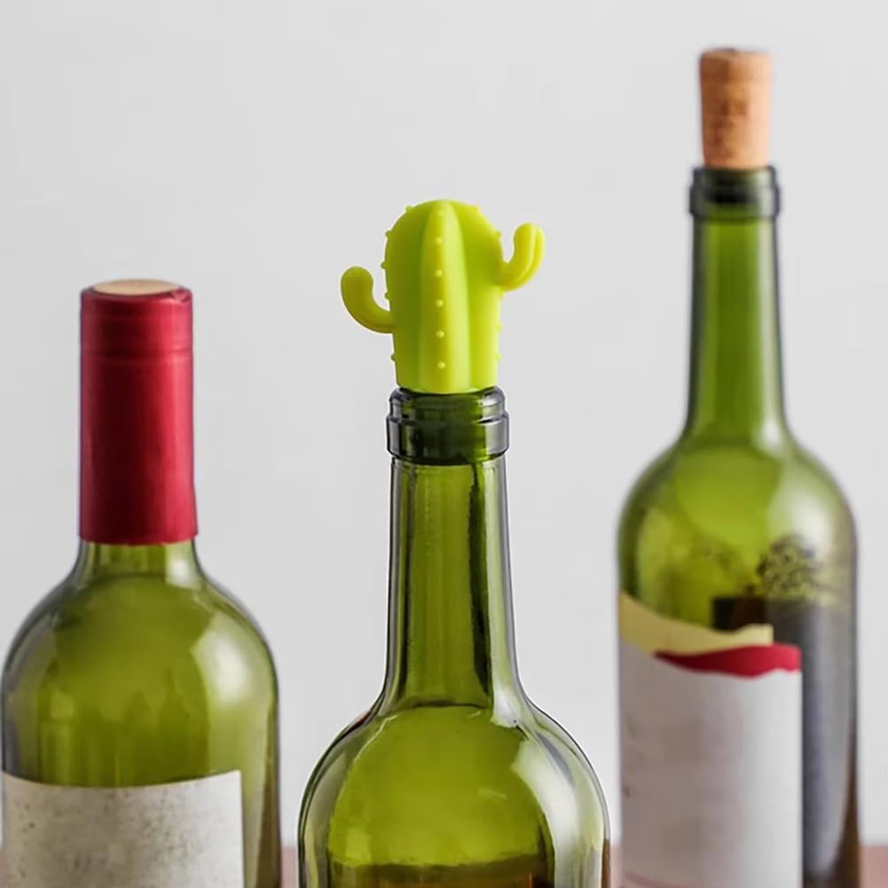 Fangxuee 4pcs Cactus Silicone Wine Stopper - Freshness Preservation Seal for Champagne & Red Wine Bottles, Beverage Accessory
