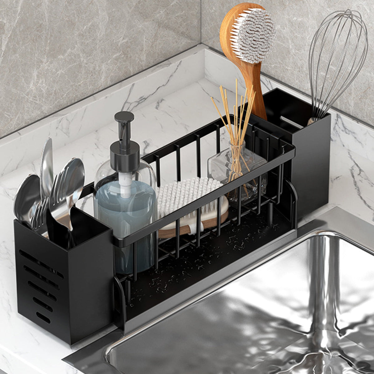 Xuniizn Pantry Organizers and Storage - Kitchen Organizers and Storage Rack, Sink Countertop Multifunctional Holder for Rags, Chopsticks, Knives & Forks - Kitchen Organization & Storage Solution Black