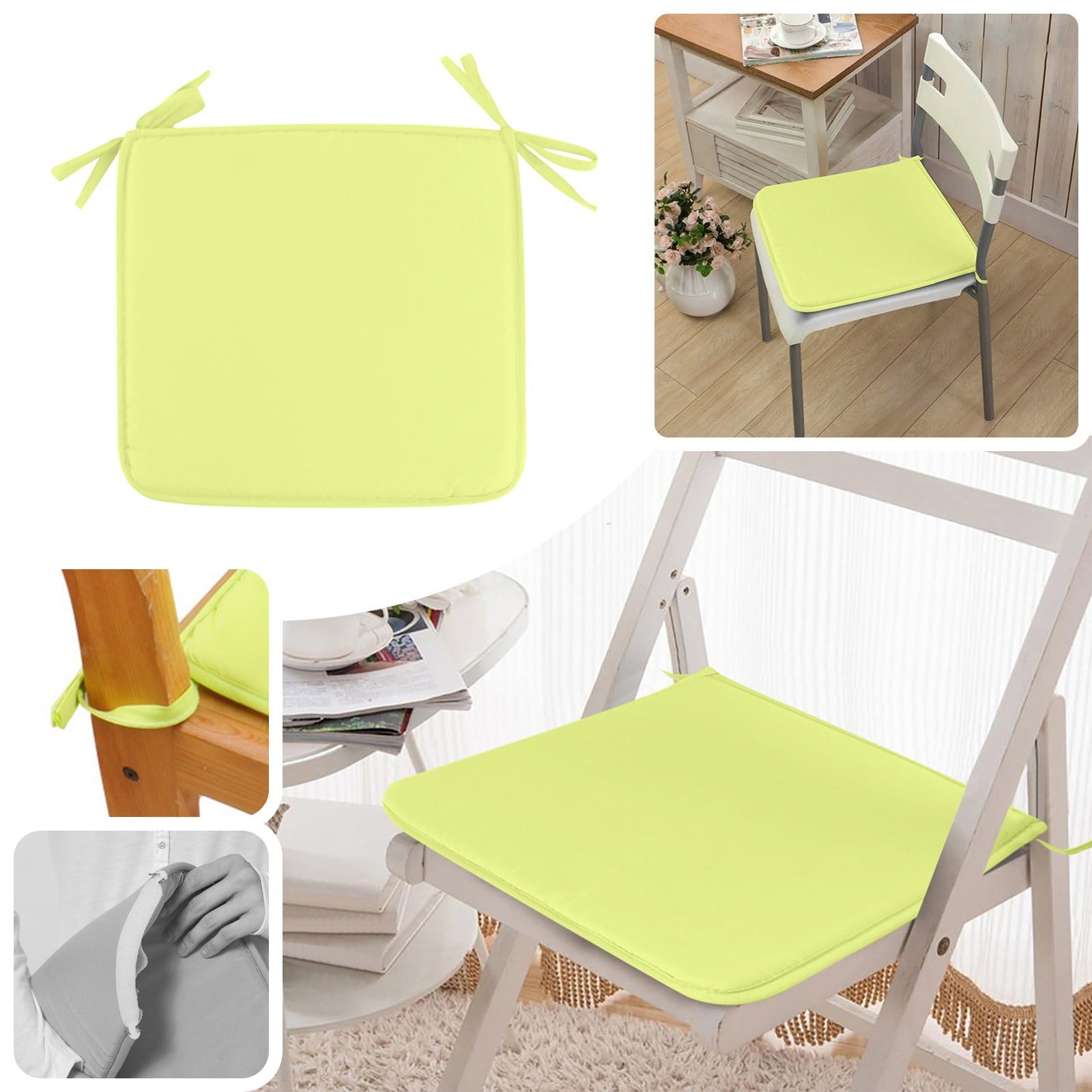 Clearance! JWDX Cushion, Dining Chair Cushion, Clearance Square Strap Garden Chair Pads Seat Cushion for Outdoor Bistros Stool Patio Dining Room Yellow