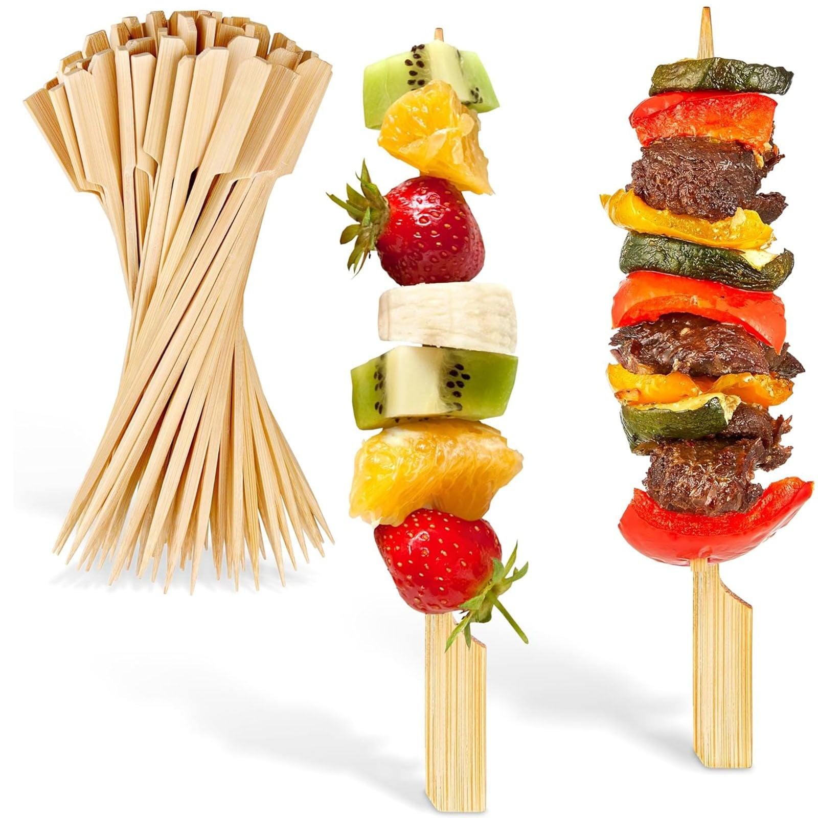 Clearance! Eewia Skewer Skewers 100Pcs Food Toothpicks Wide Flat Wood Picks for Cocktail Fruit Grilling Drink Bbq Barbecue Yakitori Chicken Fondue Roast, Bbq Skewers Kebab Skewers 100 Beige 9 Beige