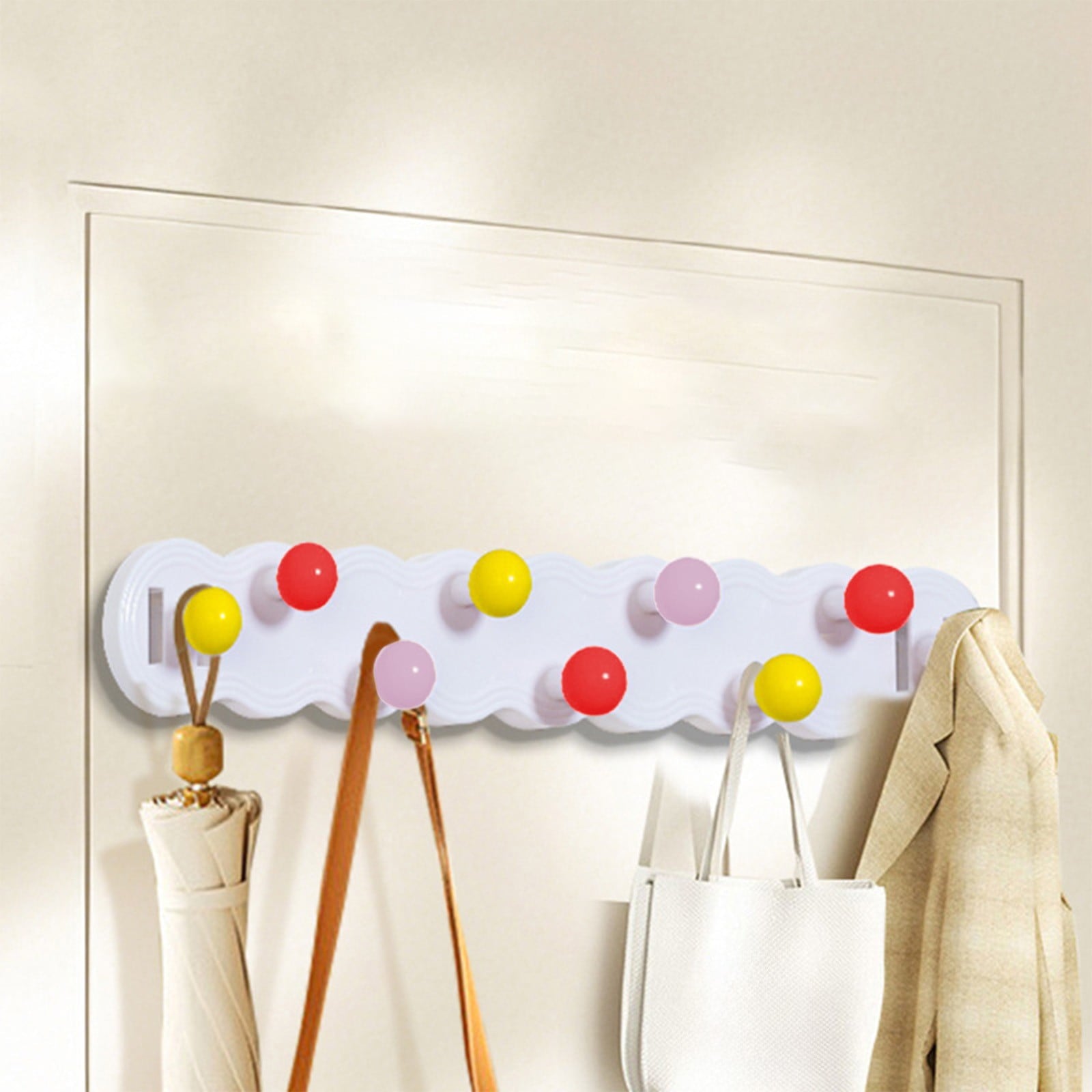 Wall Mount Coat Rack, Rainbow Hooks For Boys And Girls, Cute Bathroom Decor, Colorful Backpack Hanger For Clothes, Hats, And Towels In Bedroom,Strong Adhesive Hanging Hook Nine Hooks A