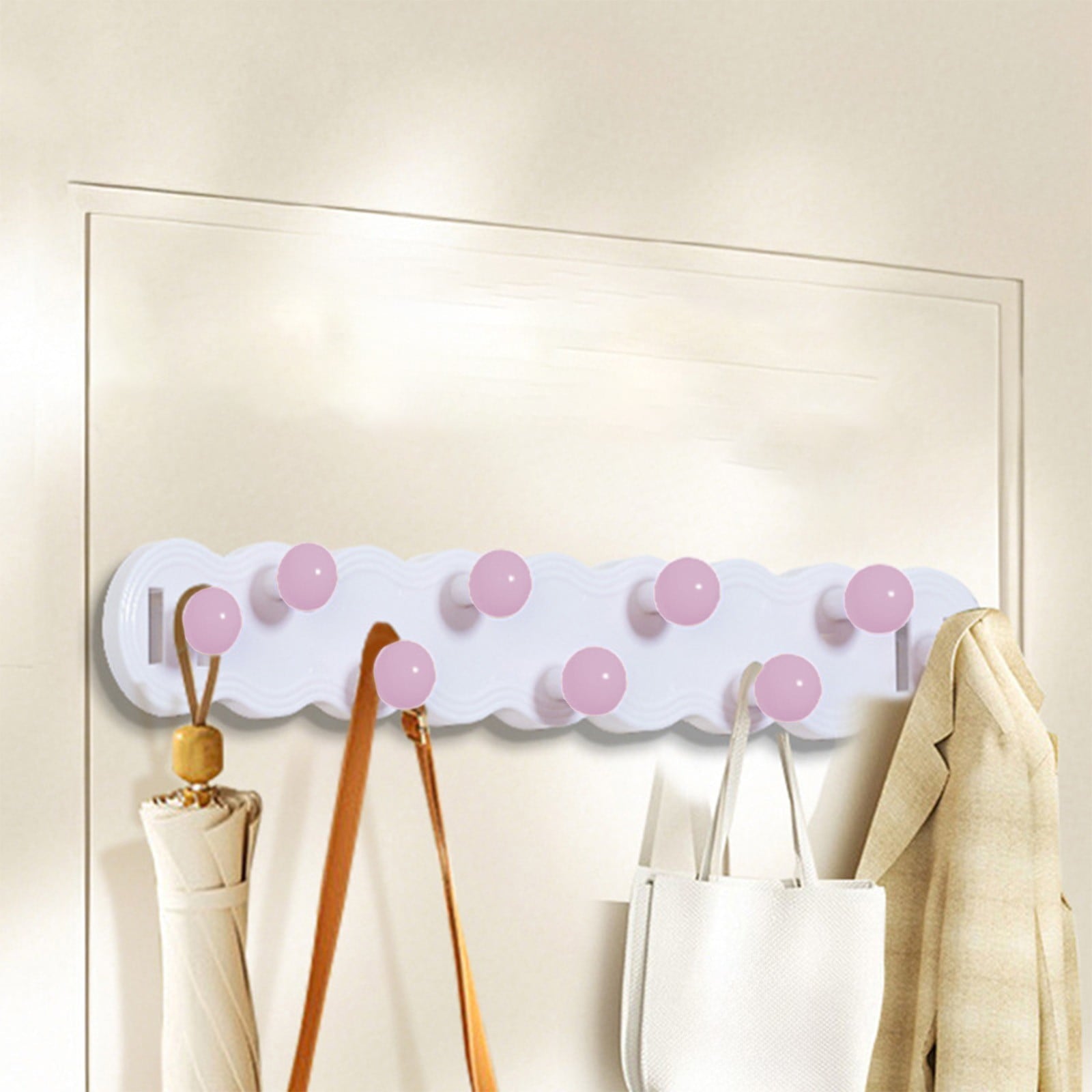 Wall Mount Coat Rack, Rainbow Hooks For Boys And Girls, Cute Bathroom Decor, Colorful Backpack Hanger For Clothes, Hats, And Towels In Bedroom,Strong Adhesive Hanging Hook Nine Hooks B
