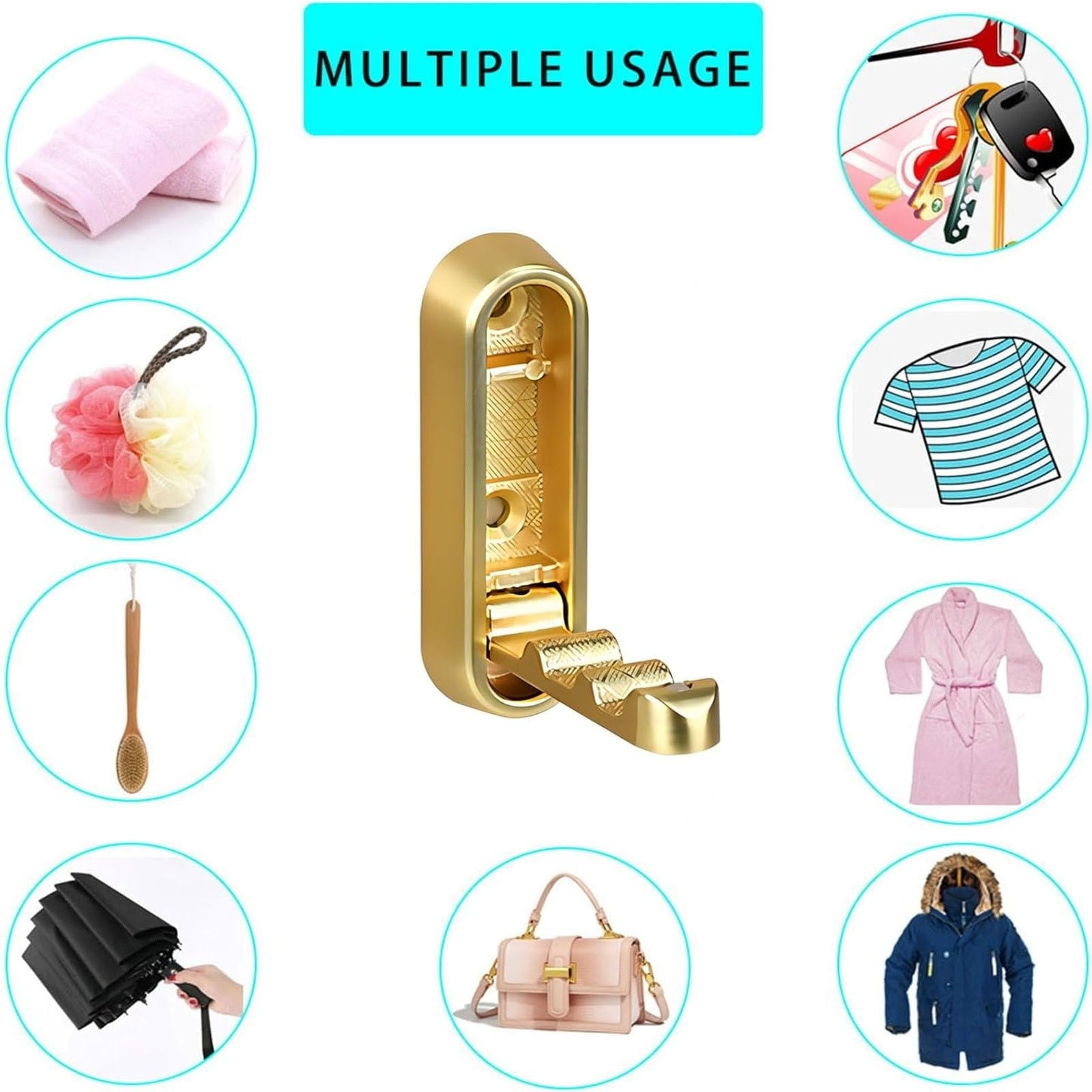 Folding Coat Hook, Heavy Duty Wall Hooks Made of Zinc Alloy, Foldable Gold Wall Hooks for Hanging Coats, Scarves, Hats, Bathrobes, Keys, Bags (Gold/1 Pcs) 2.9x0.9 2.9" x 0.9" Gold