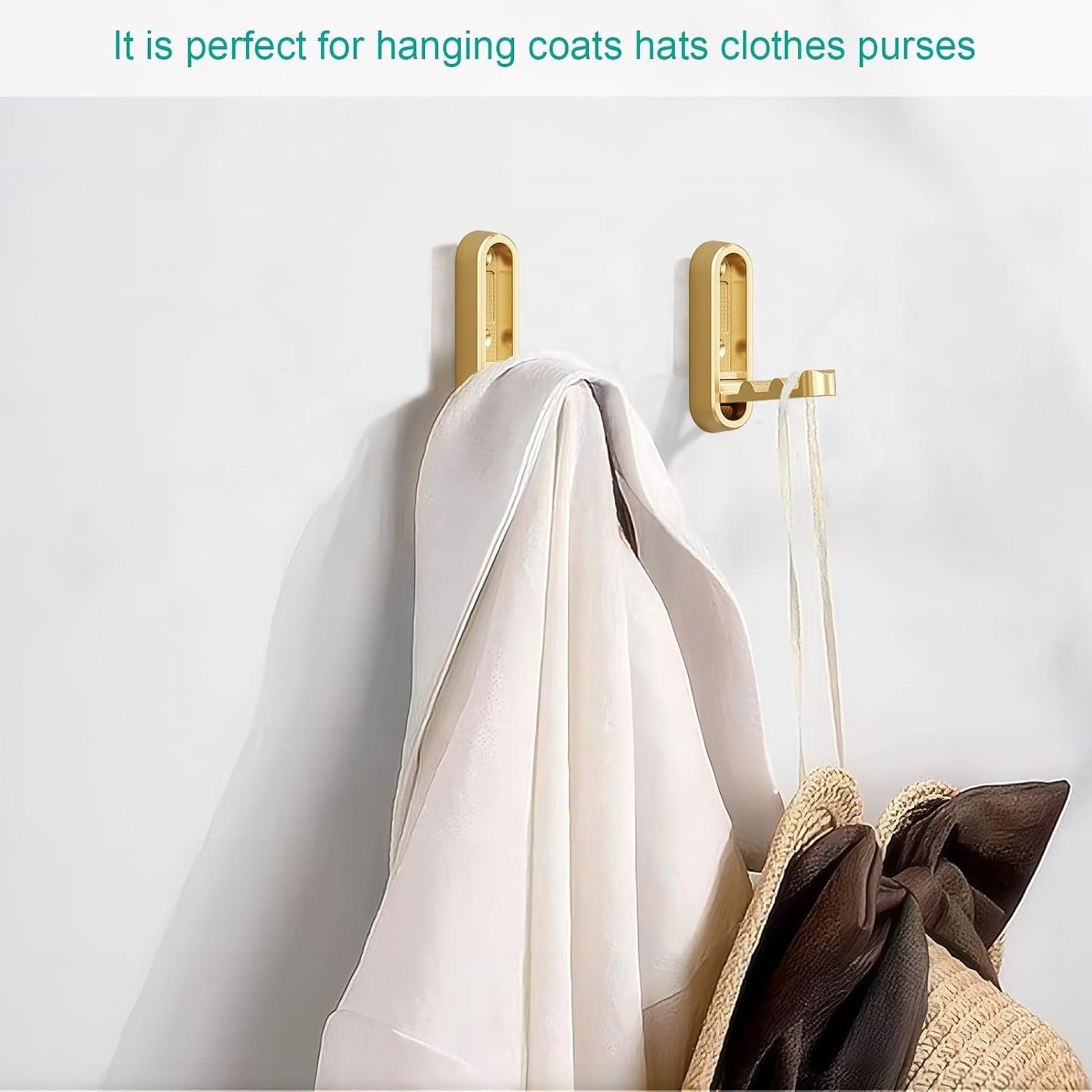 Folding Coat Hook, Heavy Duty Wall Hooks Made of Zinc Alloy, Foldable Gold Wall Hooks for Hanging Coats, Scarves, Hats, Bathrobes, Keys, Bags (Gold/1 Pcs) 2.9x0.9 2.9" x 0.9" Gold