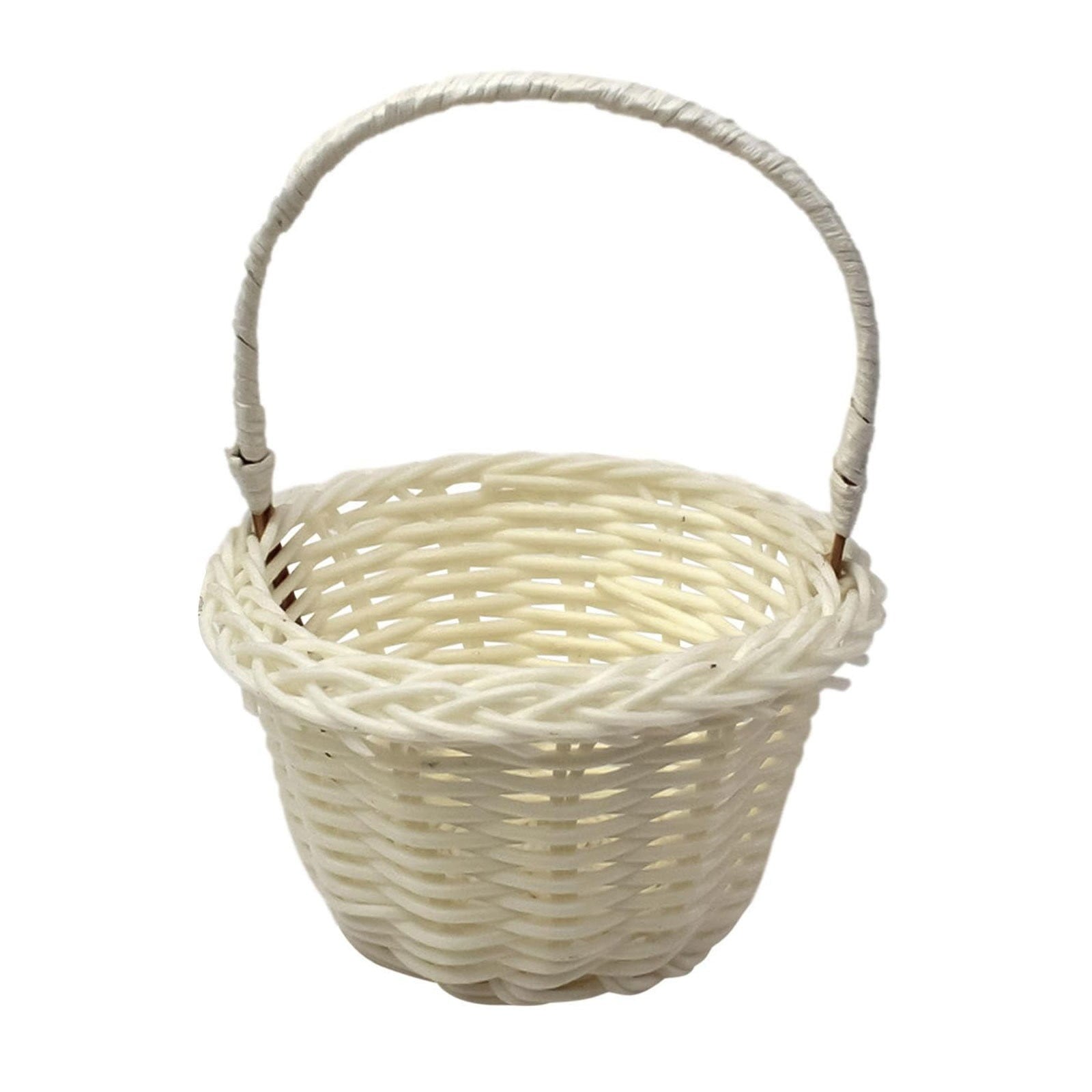 1 Piece Mini Small Wicker Basket,Wedding Flower Basket,3.14x1.96x5.51"Basket for Flower,Hand Woven Flower Basket,Kids Flower Stretch, Natural Hand Woven Easter Gift Basket with Handles White