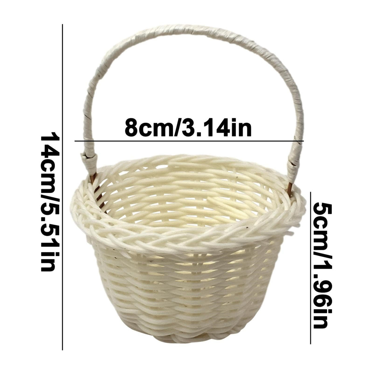 1 Piece Mini Small Wicker Basket,Wedding Flower Basket,3.14x1.96x5.51"Basket for Flower,Hand Woven Flower Basket,Kids Flower Stretch, Natural Hand Woven Easter Gift Basket with Handles White
