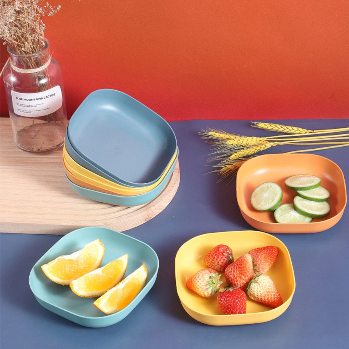 1Pc Square Cereal Bowls,Plastic Small Bowls For Kitchen,Reusable Lightweight Dinner Plate,Plastic Square Bowl,6 Inch Shallow Serving Bowls For Soup Salad Oatmeal Snack Dessert Ice Cream,Orange 5.51" x 5.51" x 1.18" Blue