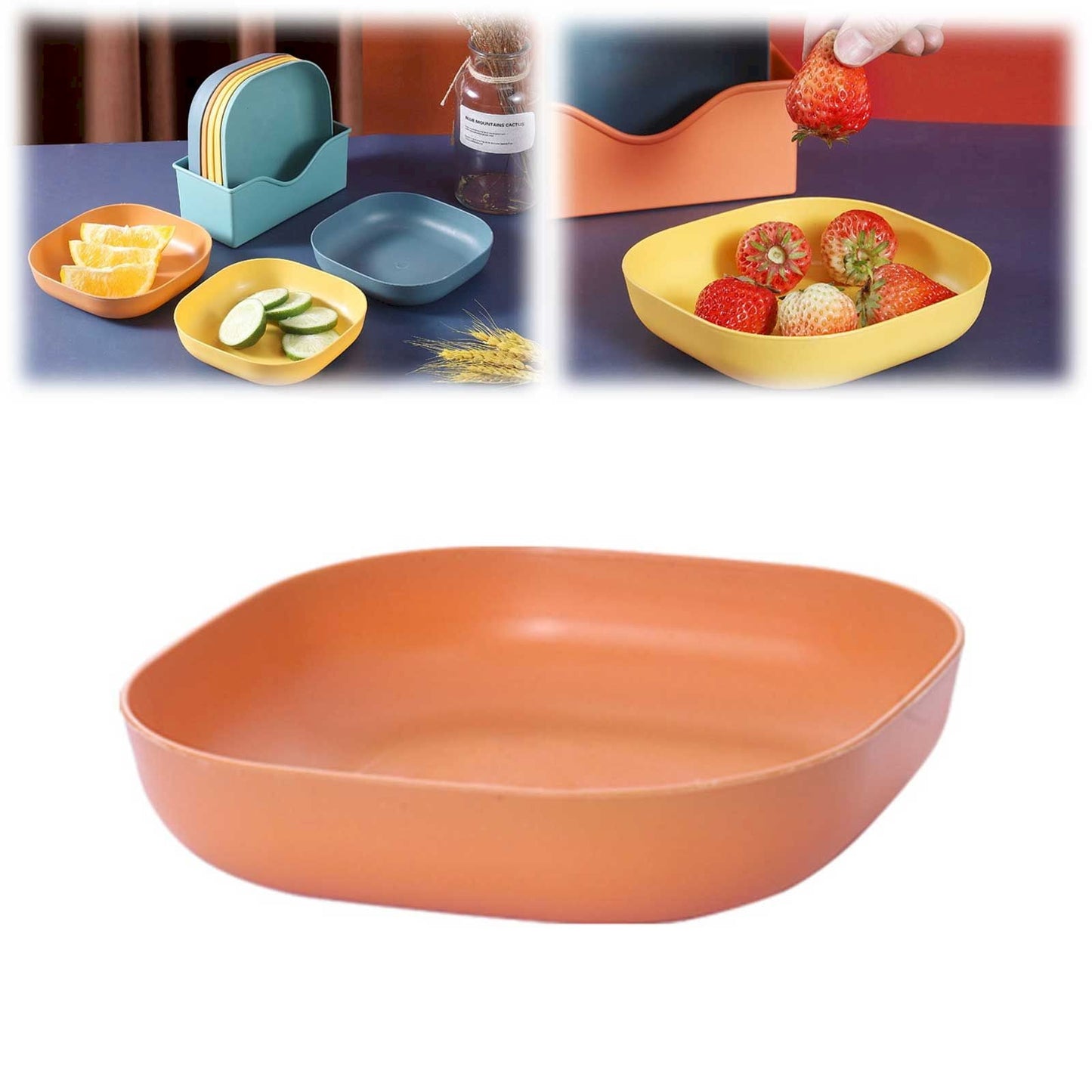 1Pc Square Cereal Bowls,Plastic Small Bowls For Kitchen,Reusable Lightweight Dinner Plate,Plastic Square Bowl,6 Inch Shallow Serving Bowls For Soup Salad Oatmeal Snack Dessert Ice Cream,Orange 5.51" x 5.51" x 1.18" Green
