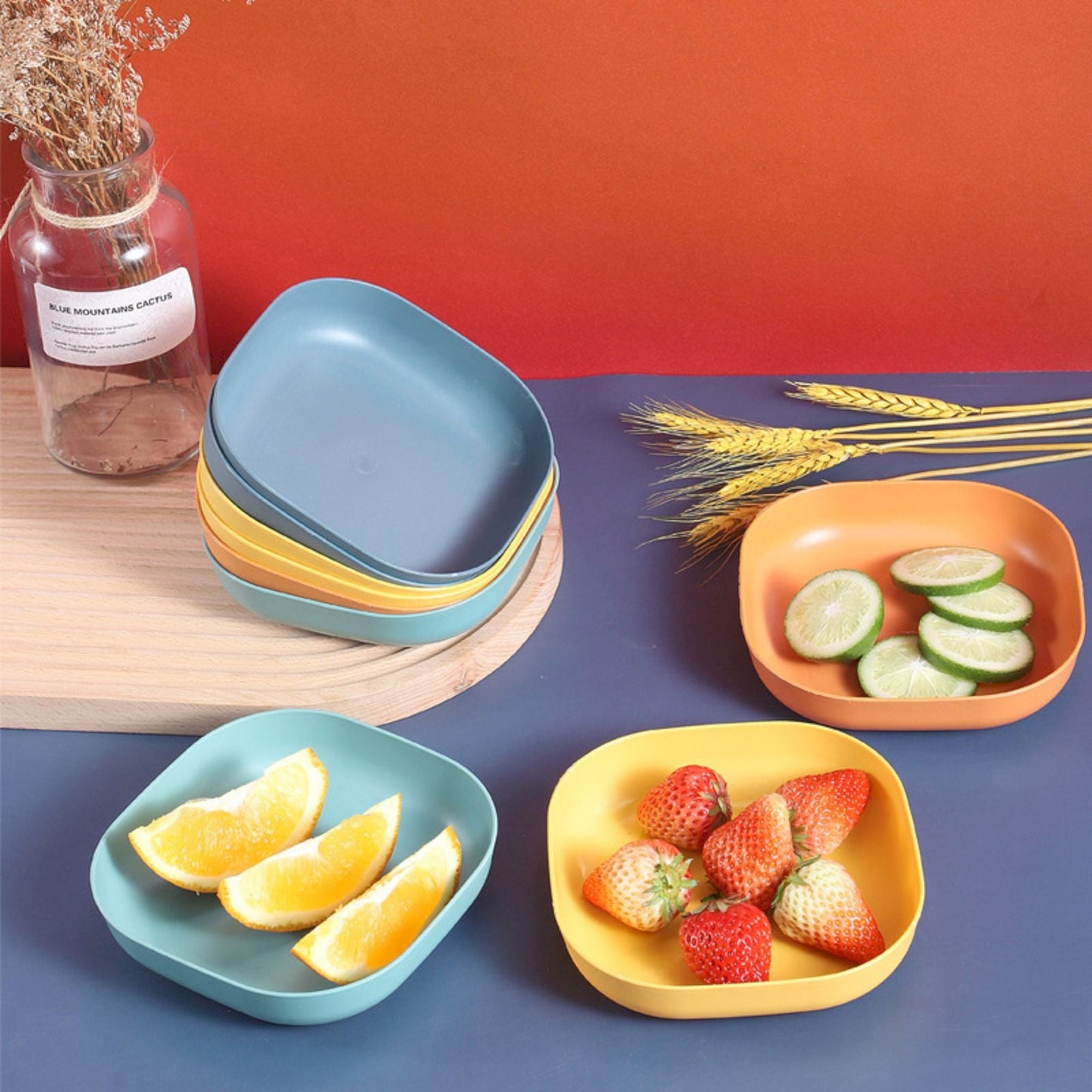 1Pc Square Cereal Bowls,Plastic Small Bowls For Kitchen,Reusable Lightweight Dinner Plate,Plastic Square Bowl,6 Inch Shallow Serving Bowls For Soup Salad Oatmeal Snack Dessert Ice Cream,Orange 5.51" x 5.51" x 1.18" Green