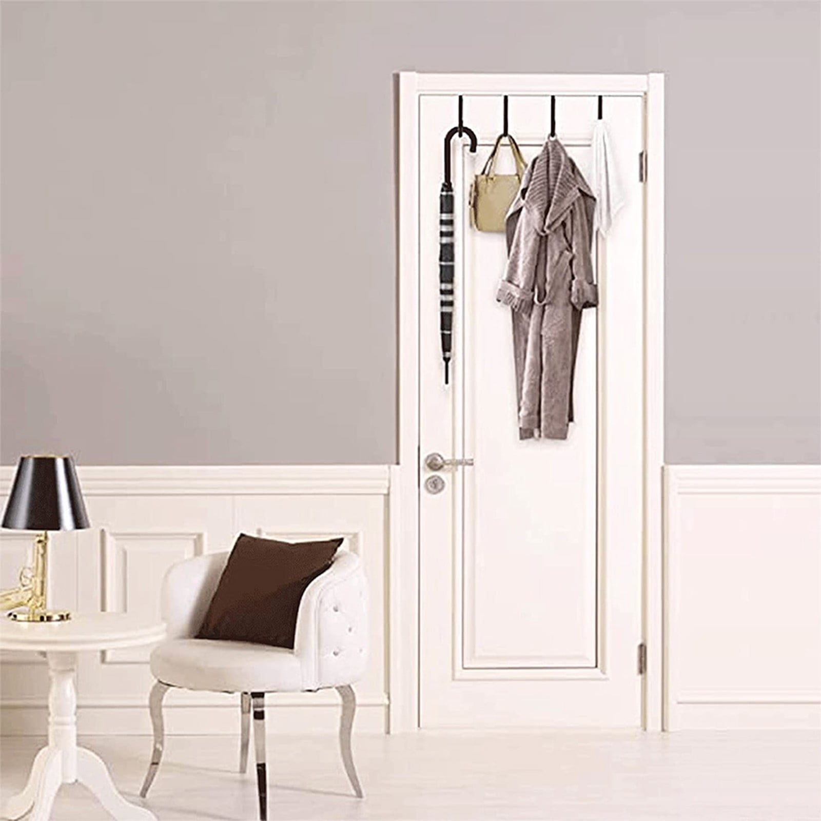 Over the Door Hook,1 Pack Over The Door Hooks Rubber Scratches,Sturdy Metal Single Over Door Hooks,Door Hanger Hook Door Hooks for Hanging,Towels,Clothes,Bathroom,Hold Up to 20Lbs(White) Black