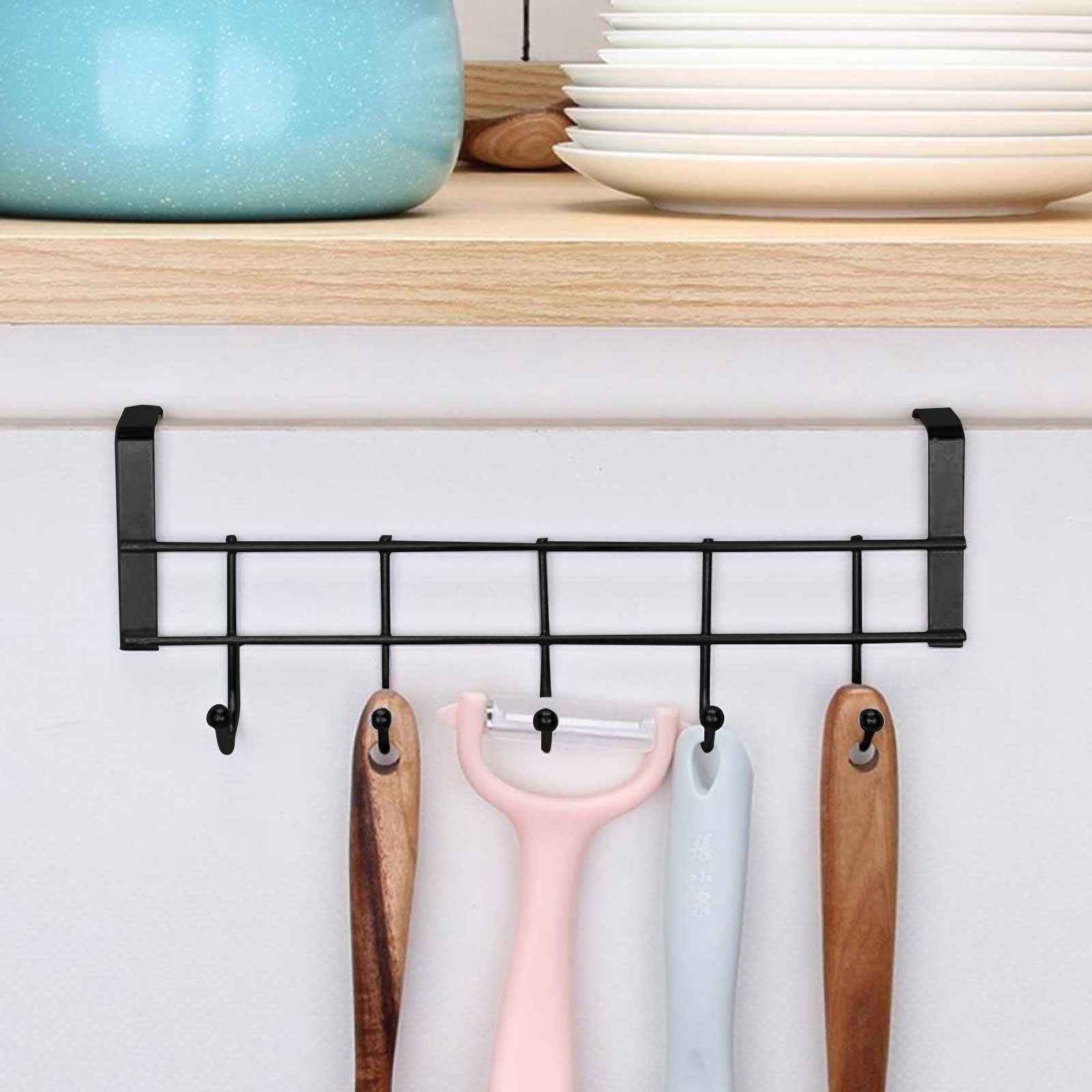 Over The Door Hooks For Hanging, Over The Door Hanger, Over The Door Organizer,Over The Door Towel Rack For Bathroom With 5 Coat Hooks, Bathroom Towel Holder Towels Hanger,Bedroom Door Hooks,(Black) Black