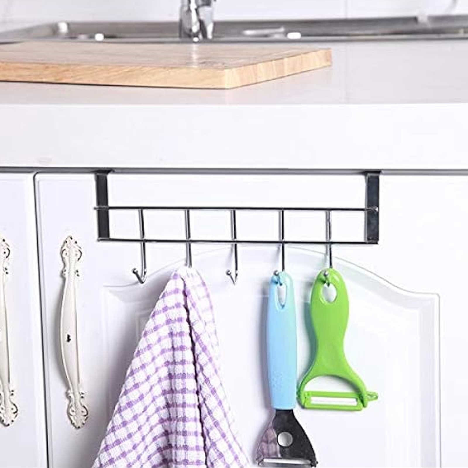 Over The Door Hooks For Hanging, Over The Door Hanger, Over The Door Organizer,Over The Door Towel Rack For Bathroom With 5 Coat Hooks, Bathroom Towel Holder Towels Hanger,Bedroom Door Hooks,(Black) Black