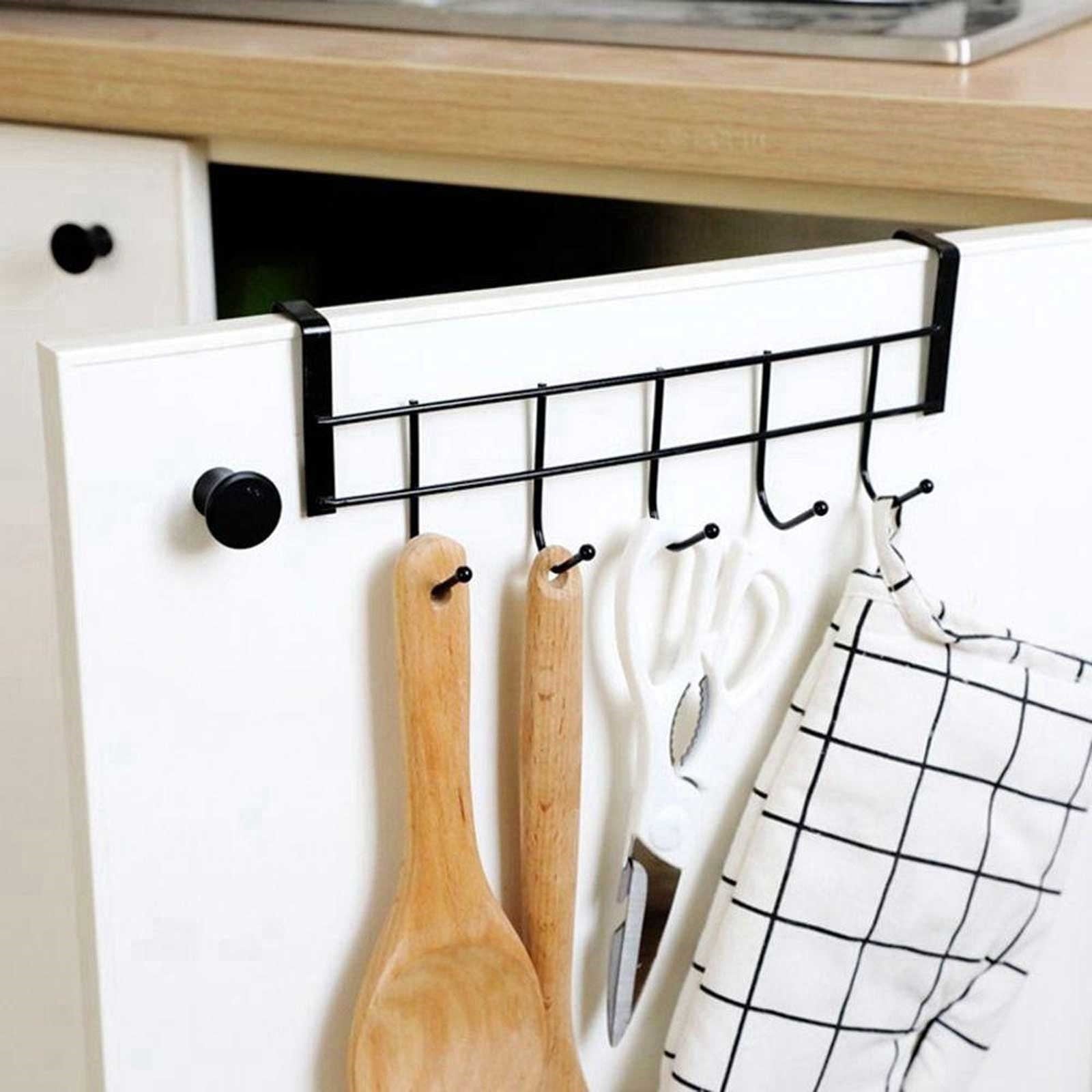 Over The Door Hooks For Hanging, Over The Door Hanger, Over The Door Organizer,Over The Door Towel Rack For Bathroom With 5 Coat Hooks, Bathroom Towel Holder Towels Hanger,Bedroom Door Hooks,(Black) Black